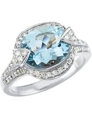 Jewelplus Genuine Aquamarine & Diamond Ring 14K White Size 7 11.00X09.00Mm 1/2 Ct Tw