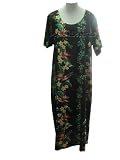 Round Neck Long Dress - Island Bird of Paradise Panel Caftan Kaftan Style Hawaiian Aloha Evening Pullover Dress - Plus Size