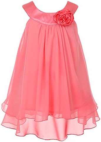 Charming Double Layered Flower Girl Dress Graduation Wedding Pageant (6, Coral)