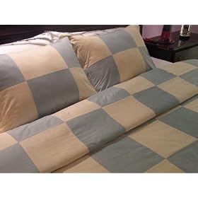 500 Thread Count Egyptian Cotton Sateen Patchwork Duvet Cover Set Queen French Blue & Almond Oil