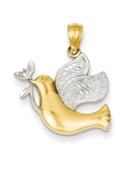 14K Yellow Gold and Rhodium Peace Dove Pendant. Metal Wt- 0.97g