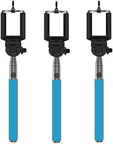 Selfie Stick, SideTechTM Self Portrait [Battery Free] Extendable Handled Stick with Adjustable Phone Holder &amp; Built-in Remote Shutter Designed for Apple, Android Smartphones (Bundle of 3 Blue)