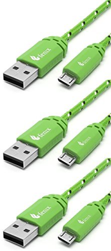 Fenix - 6 Feet - (3 pk) Nylon Braided Green Micro USB [V9] Universal Data Cable - Lightning Fast Charging & Transfer for Samsung, HTC, LG, Nexus, Motorola, Sony, Android Smartphone & Tablet