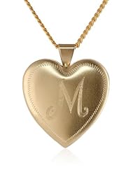 18k Gold Plated 26mm (1") Personalized with Initial Heart Chain Locket Necklace, 24"