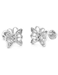 14k Gold Plated 925 Silver Children Butterfly Children Screwback Earring Baby, Toddler, Kids & Children