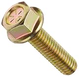 Grade 8 Yellow Zinc Plated Steel Flange Screw, Hex Drive, 3/8" - 16, 1" Length, Fully Thr