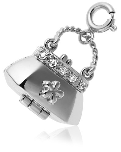 Sterling Silver Platinum Overlay Cubic Zirconia Handbag Charm