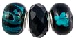 Pandora Style Three (3) Piece Charm Bead Set (Z211) - Murano Style Glass and Faceted Glass (Fits Troll too) ~ Black and Teal