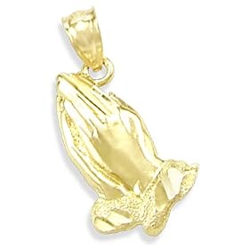 14K YELLOW GOLD PRAYING HANDS RELIGIOUS PENDANT CHARM