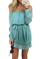 Linen/Nylon Summer Short Long Sleeves Off the Shoulder Party Dress 