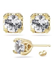 1.12 Cts White Sapphire Stud Earrings in 14K Yellow Gold