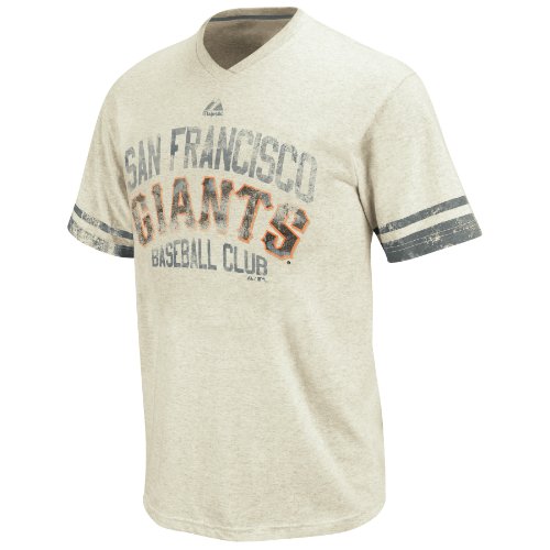 MLB San Francisco Giants Short Sleeve V-Neck Tee (Natural Gray Heather/Granite, Medium)