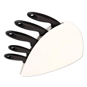 5 Piece Knife Block Set with White Block and Black Handles