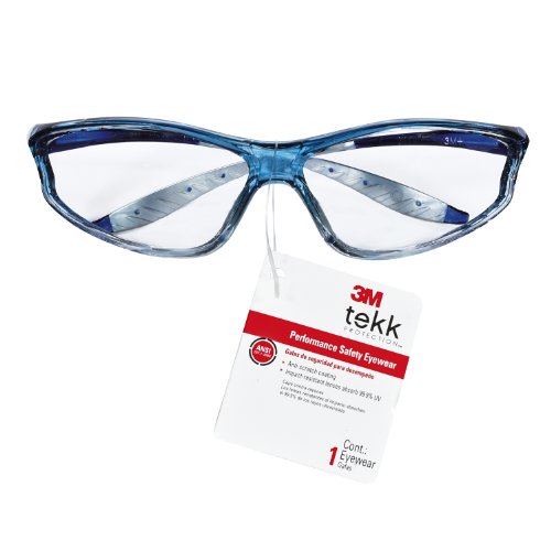 3M 90596-00000T  Tekk  Protection Performance Safety Eyewear with Clear Lens and Blue Translucent Frame On Sale