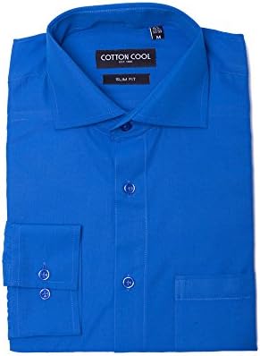 Cotton Cool Men's Slim Fit Solid Non-Iron Long Sleeve Dress Shirt - Royal Blue, L