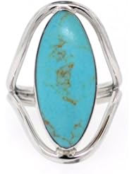 Sterling Silver Marquise-Shaped Reconstituted Turquoise Inlay Ring