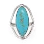 Sterling Silver Marquise-Shaped Turquoise Inlay Ring, Size 8