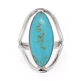 Sterling Silver Marquise-Shaped Turquoise Inlay Ring, Size 7 by