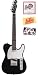 Squier by Fender Special Edition Black and Chrome Telecaster Bundle with Strings, Pick Card, and Polishing Cloth - Rosewood Fretboard, Black