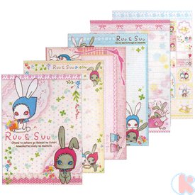 San-X - Ruu & Suu Bunny Bonnet Memo Pad with stickers - Light Pink