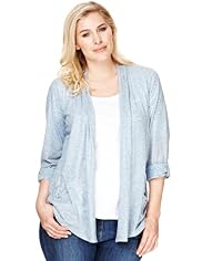 Plus Pleated Neck Metallic Effect Cardigan with Linen