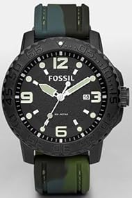 Fossil #AM4326 Men's Camo Silicone Strap analog Black Dial Watch