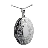 British Jewellery Workshops Silver 35x26mm engraved Celtic design oval Locket with Curb chain
