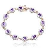 18k Yellow Gold Plated Sterling Silver Genuine Amethyst and Diamond Accent Bracelet, 7.25