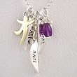 Live, Love, Laugh Affirmation Pendants in Sterling Silver with Brass, Amethyst and Pearl Accents on 18" Chain