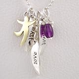LIVE, LOVE, LAUGH Affirmation Pendants in Sterling Silver with Brass Free Spirited Dancer, Amethyst and Pearl Gemstone Beads on an 18