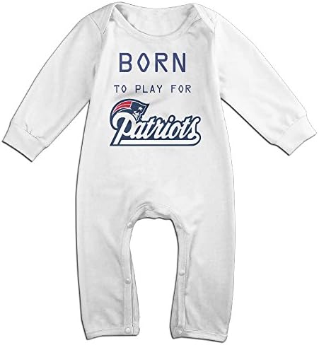 Born To Play New England Patriots Baby Boys 100% Cotton Warm Long Sleeve Jumpsuit White 6 M