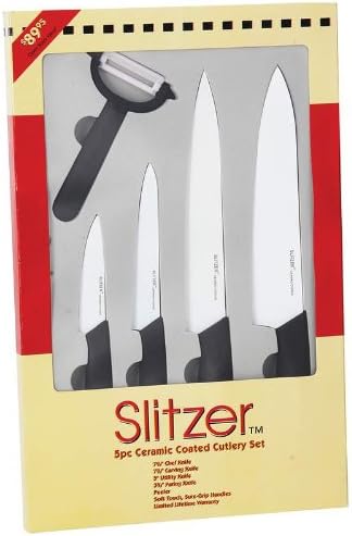 Slitzer Kitchen Utensils 5 Piece Ceramic Coated Cutlery Set, Multisizes, Black
