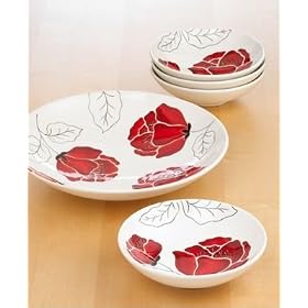 Laurie Gates Anna Bloom 5-Piece Red Pasta Bowl Set by Laurie Gates