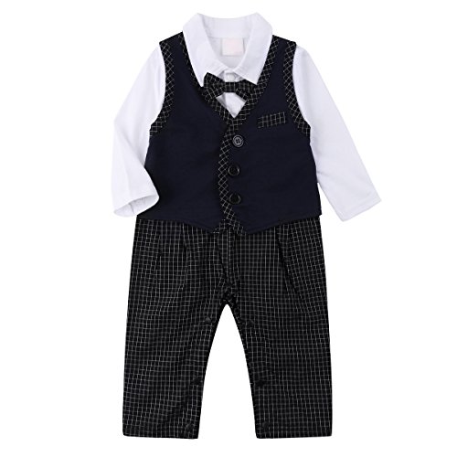 Baby Boy Outfits, Toddler Romper Jumpsuit Clothes Set with Suit Vest & Bowtie