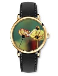 SPRAWL Aanalog Fashion Series Gold Ladies Watches of Genuine Black Leather Strap,Unique Wrist Watch for Women Girls Designed with Flowers and flower bud