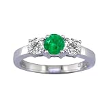 1 2 Ct. Three-Stone Green Emerald Gemstone and White Diamond Engagement Ring Bridal Style Round Cut...