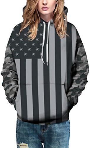 Pretty321 Women Girl USA Flag Camouflage Grey Hoodie Sweatshirt w/ Pocket Unisex (US(Women 11-14/M-L| Men M Plus) Ignore Our Tag, Amazon)