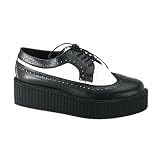 2 inch Platform Black/White Leather Wingtip Creeper Shoe Black-White Leather