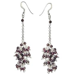 Romantic Gift for Her Silver Garnet Earrings 3 inches (erg087)
