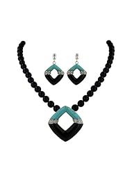 Nickle Free .925 Sterling Silver Genuine Onyx and recontruction Turquoise Earrings and 16 inches Necklace Set