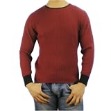 Mens Kenneth Cole New York burgundy sweater. Very high quality designer cotton long sleeve ribbed knit top with black contrast cuffs and collar. Great sweatshirt for career men to match with various work or smart casual styles.