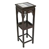 EXP Antique Style 40" Square Accent / End Table With Mahogany Finish, Carved Trim & Marble Top
