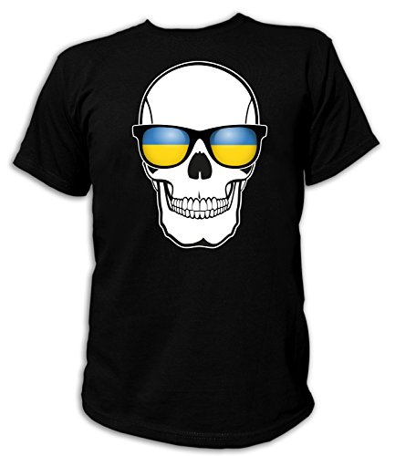 Artdiktat Herren T-Shirt – EM 2016 Skull Flag Glasses – Ukraine Größe S, schwarz