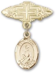 14K Gold Baby Badge with St. Louis Charm and Badge Pin with Cross