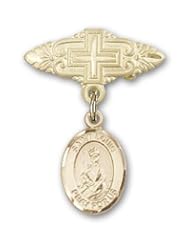 Gold Filled Baby Badge with St. Louis Charm and Badge Pin with Cross