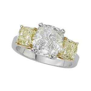 Platinum 6 ct. Yellow and White Cushion Cut GIA Certfied Diamond Ring