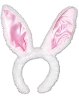Plush Satin Bunny Ears (white & pink) Party Accessory  (1 count) (1/Pkg)