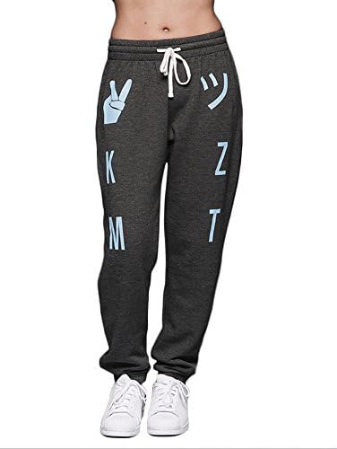KIZMET-[Street leisure inspired by Stussy]Women's Hai Kawaii Screen Printed Sweatpants Heather Grey Size S