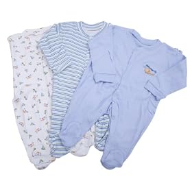 Baby Patterned Long Sleeve Sleep Suits Boy, Girl and Unisex Options (Pack of 3) (Height: 56-62cm Weight: 6.5kg (0-3 Months)) (Blue)