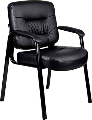 Boss Executive LeatherPlus Guest Chair with Steel Legs (Black)